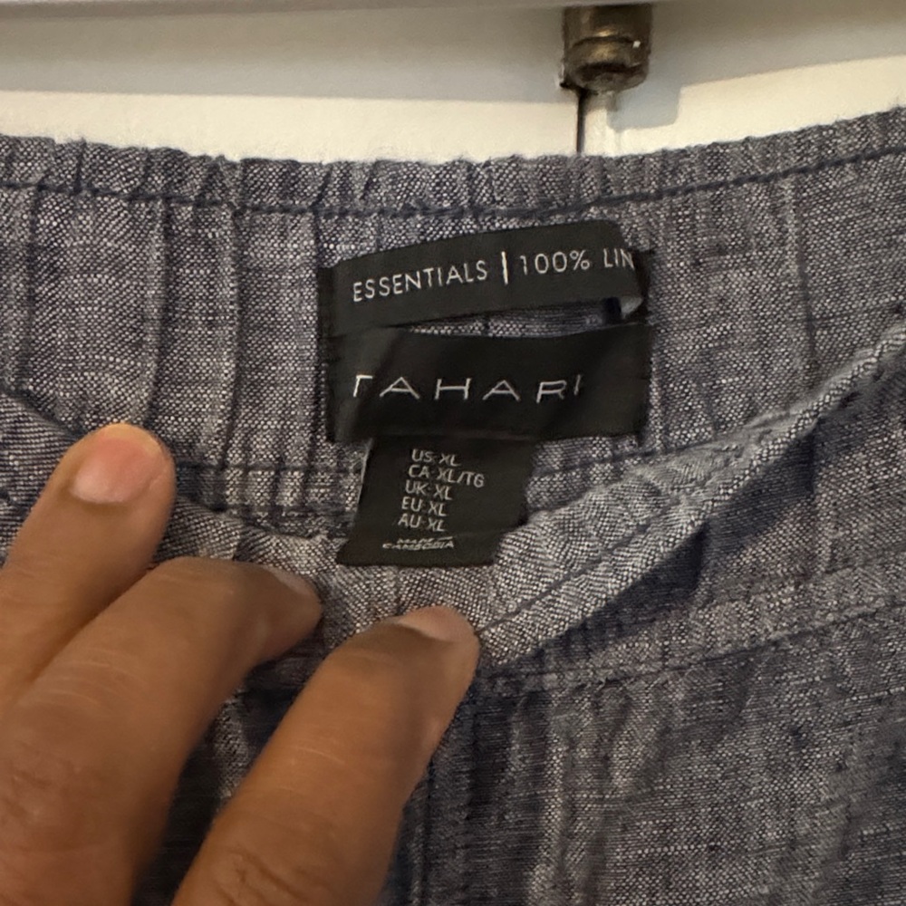 Tahari Women’s Blue Linen Pants XL Wide Leg.